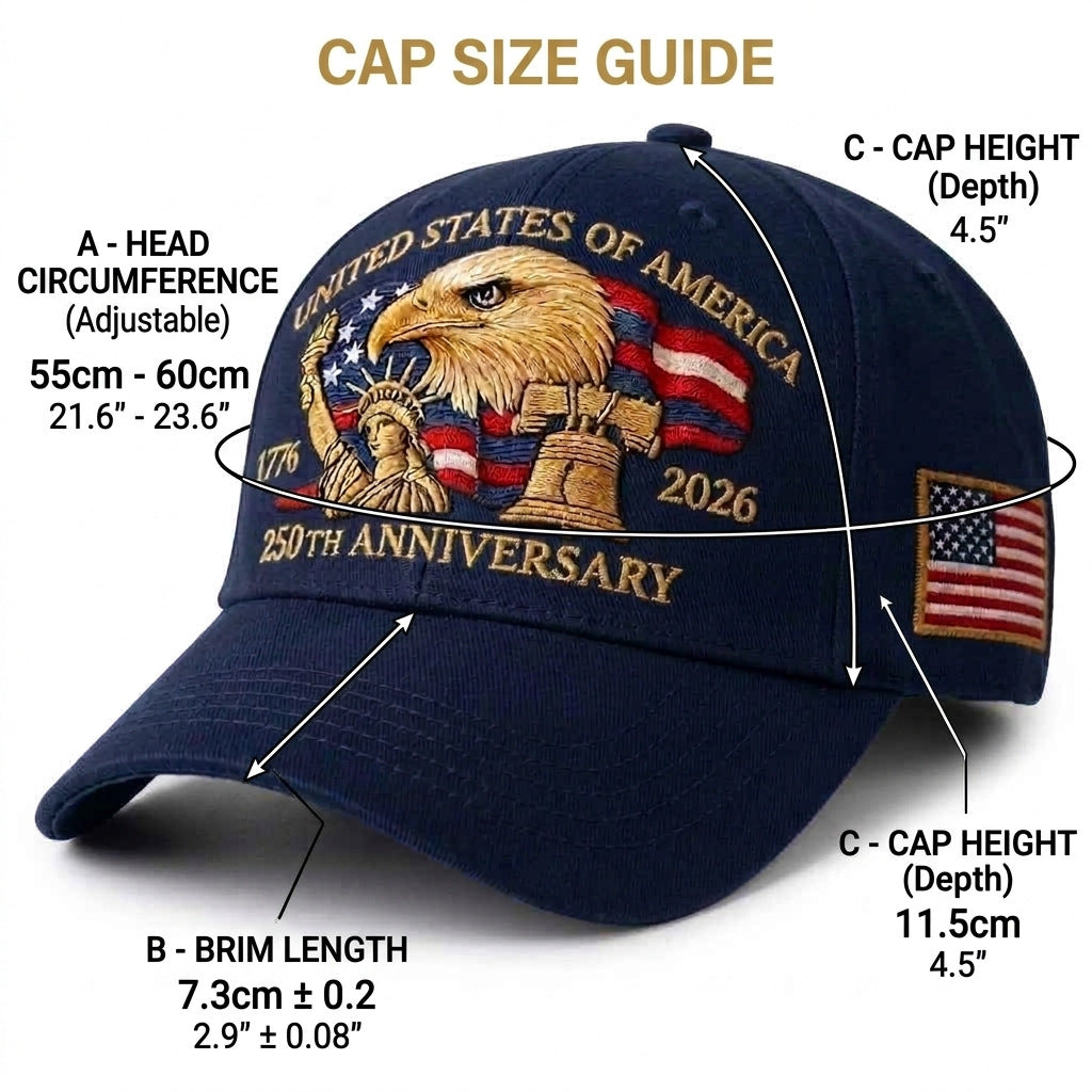 Embroidered American Eagle Head Baseball Cap - America 250th Anniversary Commemorative Design - Cotton Blend Adjustable Snapback Hat For Men And Women