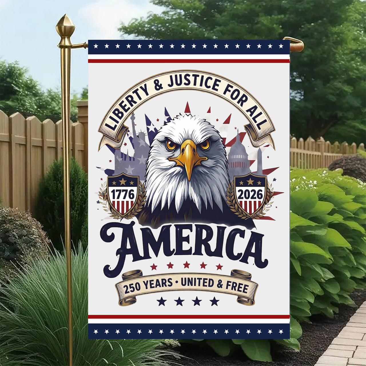 Garden Flag For Celebrate America 250th Anniversary Double Side - One Nation, One Voice, 250 Years Rejoice