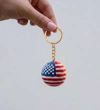 Thumbnail for Handmade American Flag 250th Crochet Car Charm – Amigurumi Plush Ball Rearview Mirror Hanging Ornament