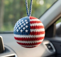 Thumbnail for Handmade American Flag 250th Crochet Car Charm – Amigurumi Plush Ball Rearview Mirror Hanging Ornament