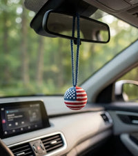 Thumbnail for Handmade American Flag 250th Crochet Car Charm – Amigurumi Plush Ball Rearview Mirror Hanging Ornament
