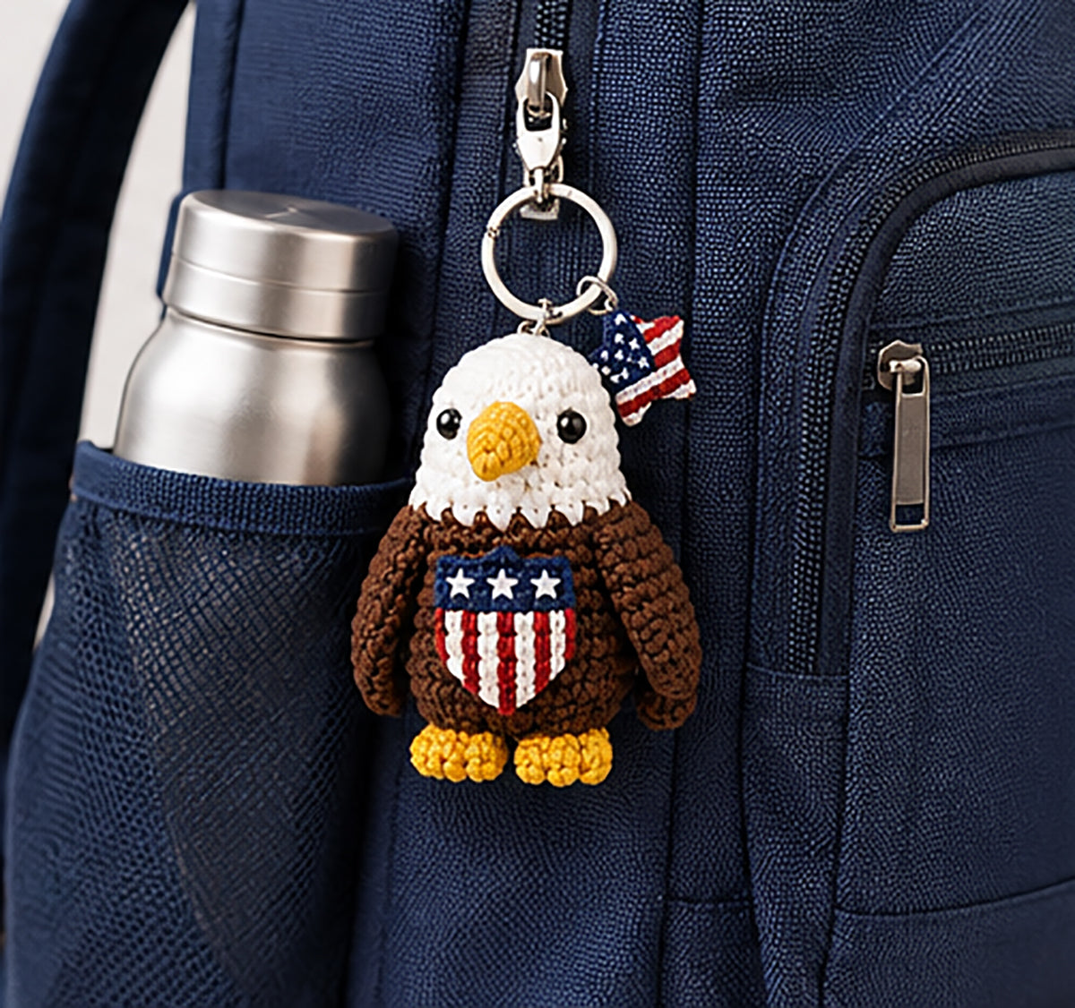 Patriotic Crochet Animal Keychain – American Flag Handmade Plush Backpack Charm