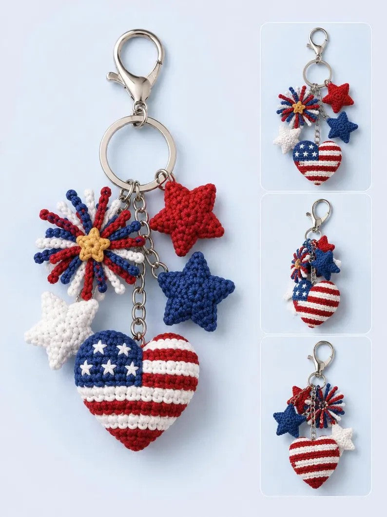 American Flag Crochet Keychain – Cute Handmade Plush Charm for Bags & Backpacks