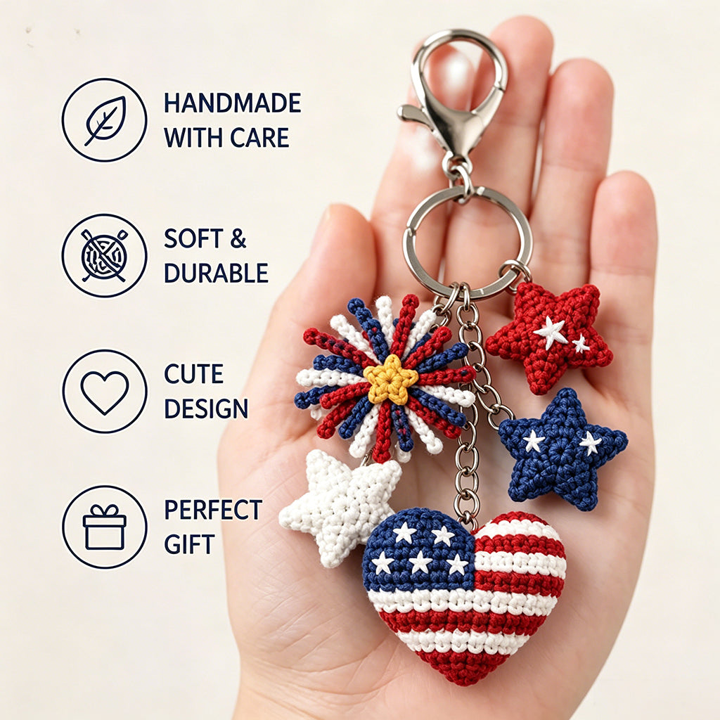 American Flag Crochet Keychain – Cute Handmade Plush Charm for Bags & Backpacks