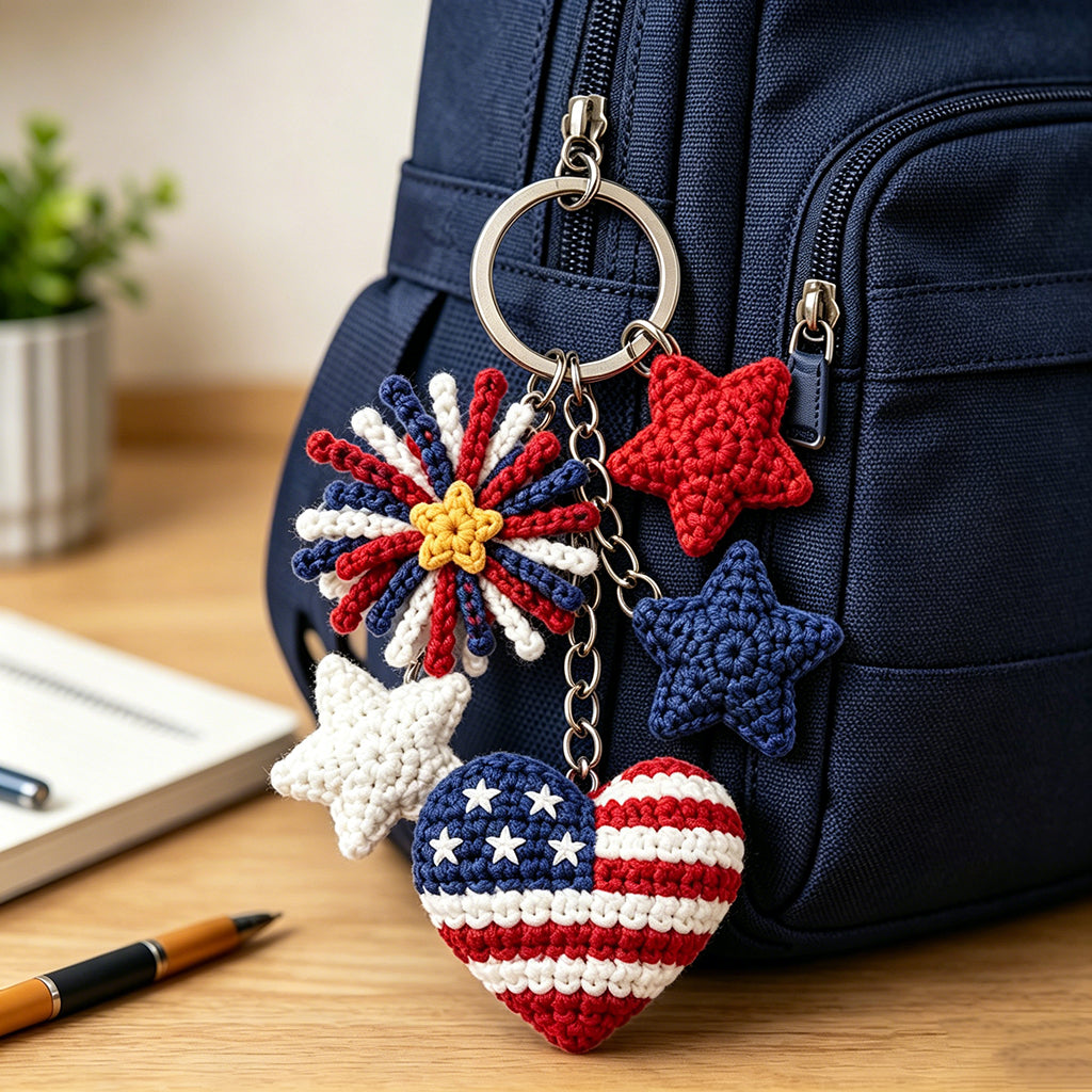 American Flag Crochet Keychain – Cute Handmade Plush Charm for Bags & Backpacks