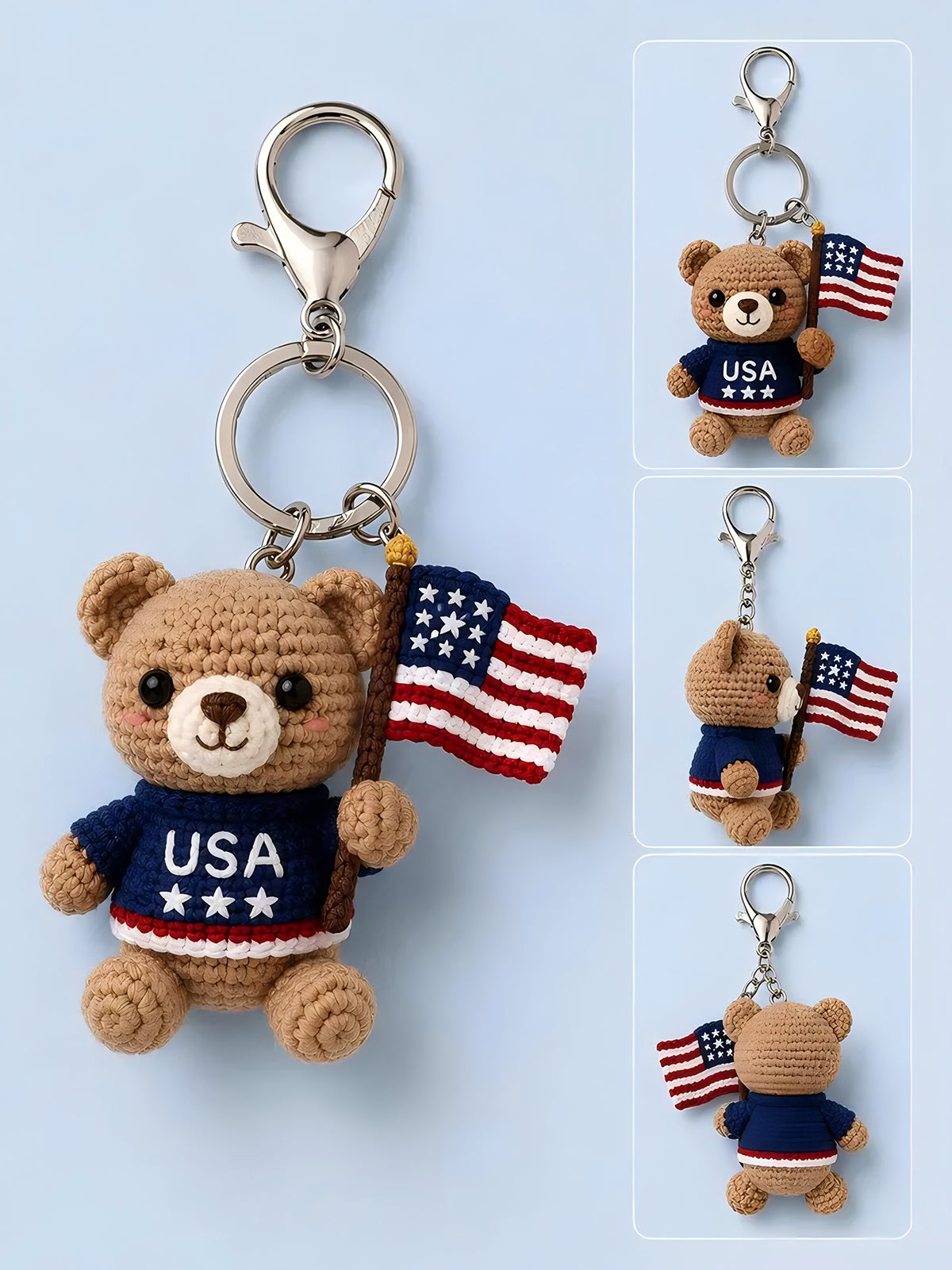 4th of July Amigurumi Keychain – Patriotic USA Crochet Animal Bag Accessory