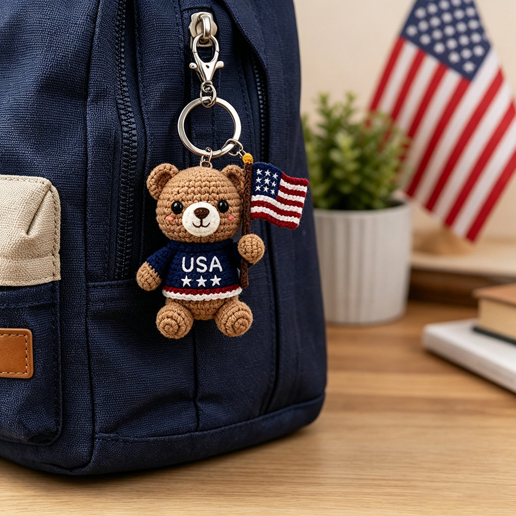 4th of July Amigurumi Keychain – Patriotic USA Crochet Animal Bag Accessory