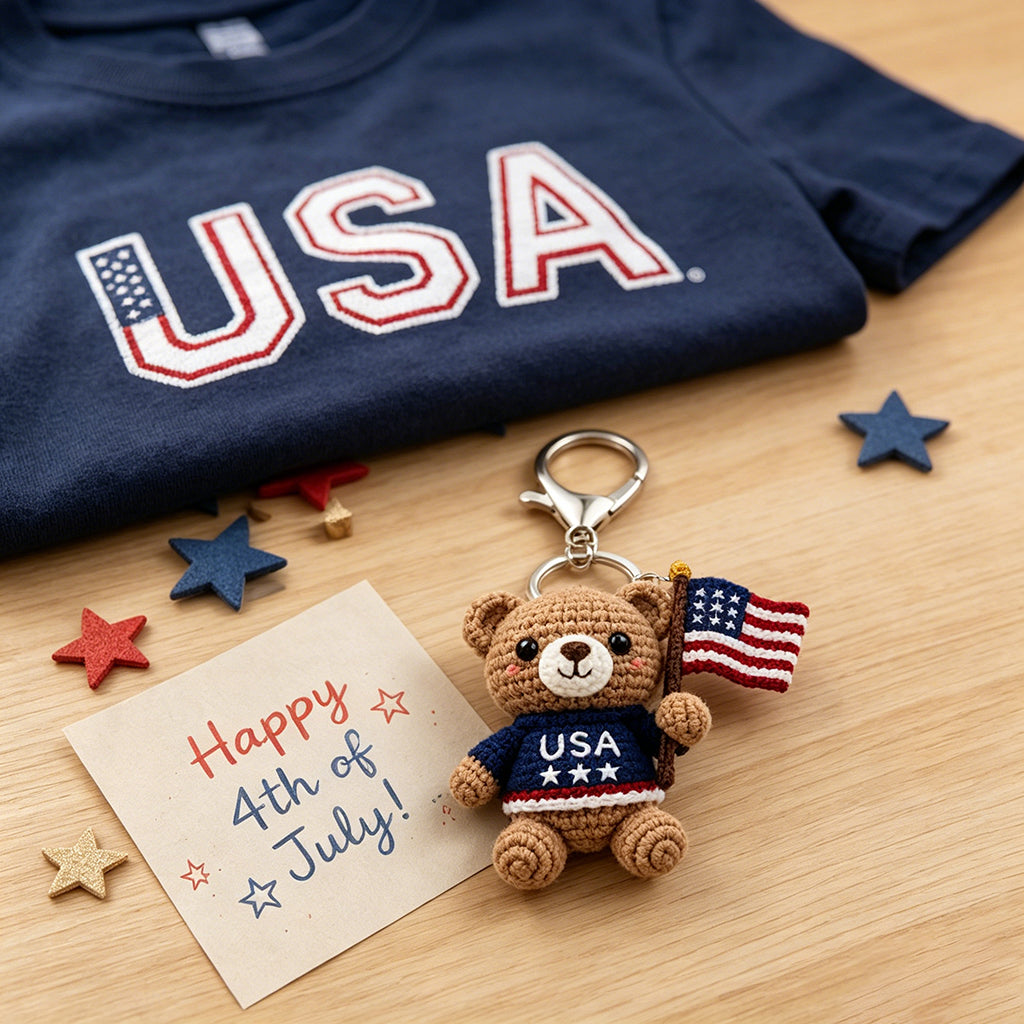 4th of July Amigurumi Keychain – Patriotic USA Crochet Animal Bag Accessory