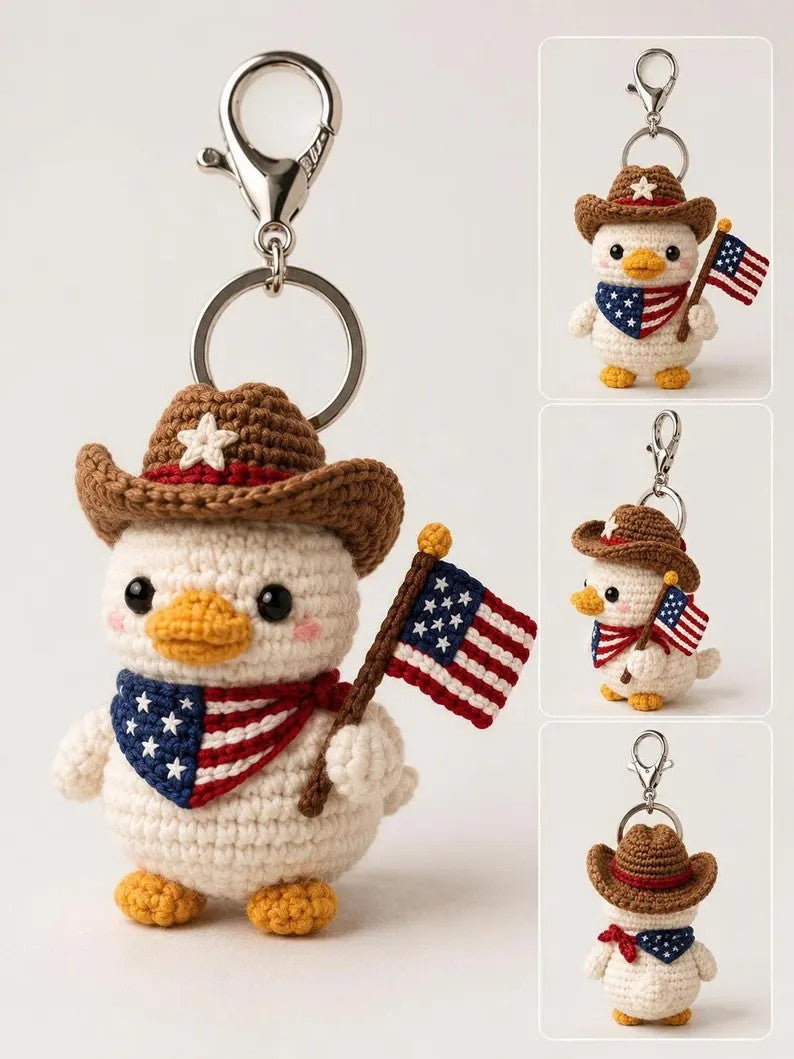 Handmade USA Flag Plush Keychain – Cute Crochet Bag Charm for Patriotic Gifts