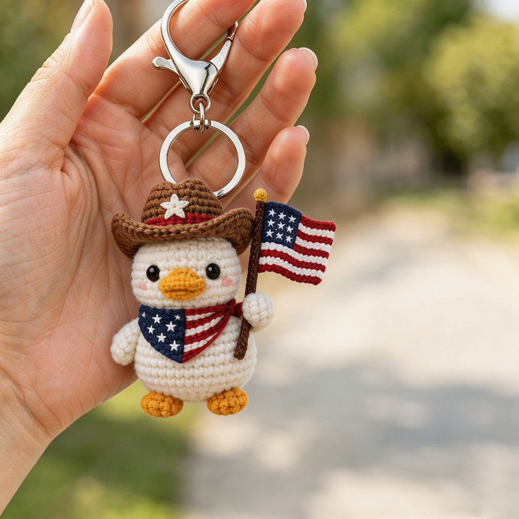Handmade USA Flag Plush Keychain – Cute Crochet Bag Charm for Patriotic Gifts