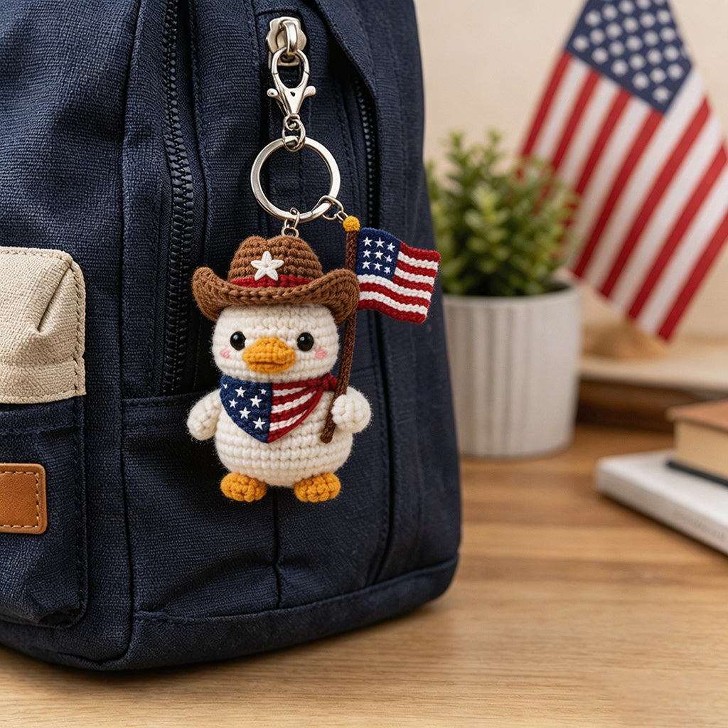 Handmade USA Flag Plush Keychain – Cute Crochet Bag Charm for Patriotic Gifts