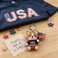 Thumbnail for Patriotic Crochet Animal Keychain – American Flag Handmade Plush Backpack Charm