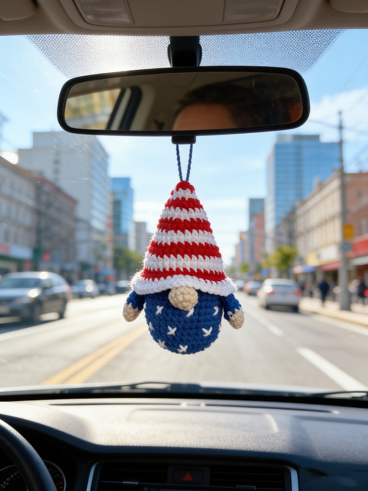 USA Independence Day Gnome Keychain – Handmade Crochet Patriotic Ornament