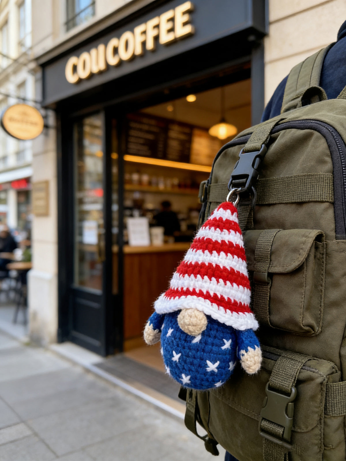 USA Independence Day Gnome Keychain – Handmade Crochet Patriotic Ornament