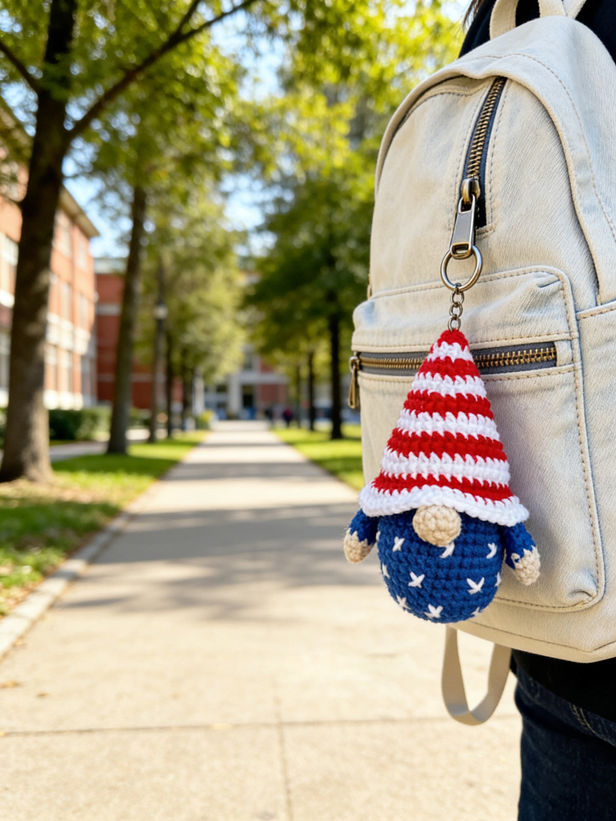 USA Independence Day Gnome Keychain – Handmade Crochet Patriotic Ornament